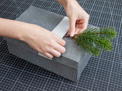 Fir branch is inserted into the compartment created.